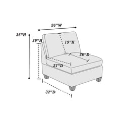 Living Room Furniture Armless Chair Grey Linen Like Fabric 1pc Cushion Armless Chair Wooden Legs