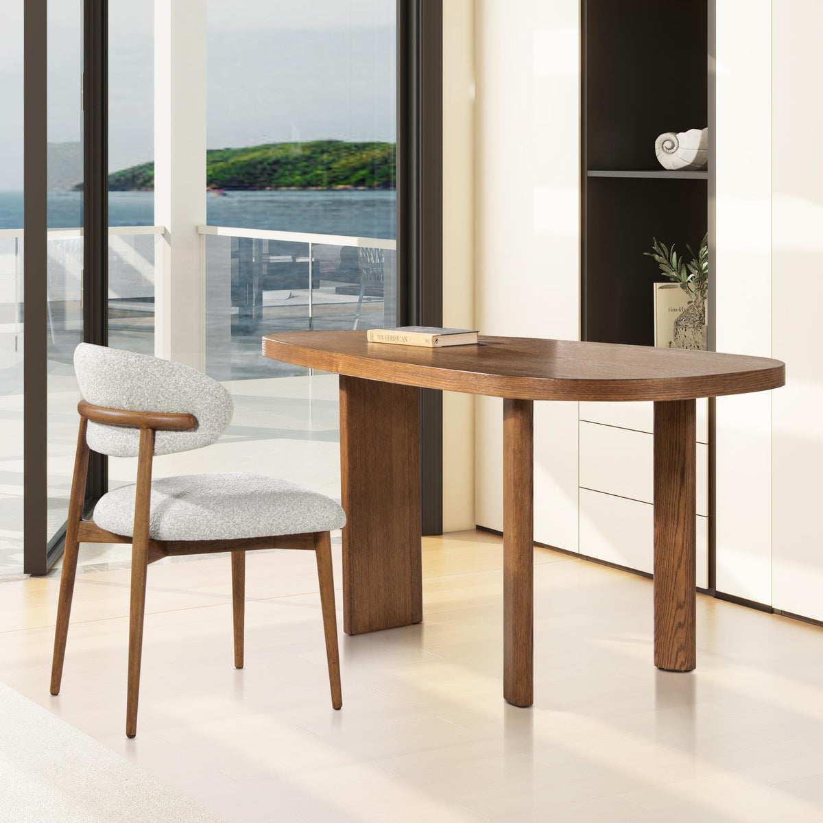 Priam 20.5" Modern Upholstered Dining Chair with Wood Frame, Salt & Pepper Boucle