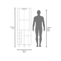 Lyra 70" Tall Corner Bar Cabinet With Four Shelves, Ten Wine Bottle Cubbies and Stemware in White