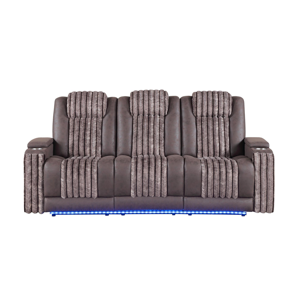 Epic Brown Power Reclining Sofa with Power Headrest, LED and Drop Down Table with reading Light