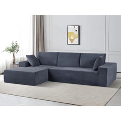 Moon Convertible Sectional Sofa in Soft Corduroy, Modern Comfy Couch with Full Foam Cushioning, Cozy Sleeper Sectional for Living Room, Bedroom, No Assembly Required, Dark Gray - Left Facing