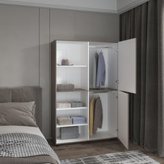 Eco High One Door Freestanding Armoire With Hanging Rod And Interior Shelves, Compact Bedroom Wardrobe, White, Mahogany