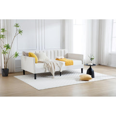 Celestia Twin Size Ivory Boucle Upholstered Daybed, Ribbed Tufted Backrest, Daybed in Lavish Modern Design, Richly Hued Foam Comfort