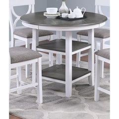 Mercury Height Dining Table w Storage Shelve 4x Chairs Padded Seat Unique Design Back 5pc Dining Set White Color