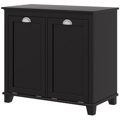 Bathroom Storage Cabinet, Tilt-Out Laundry Hamper with 2 Compartments, Black
