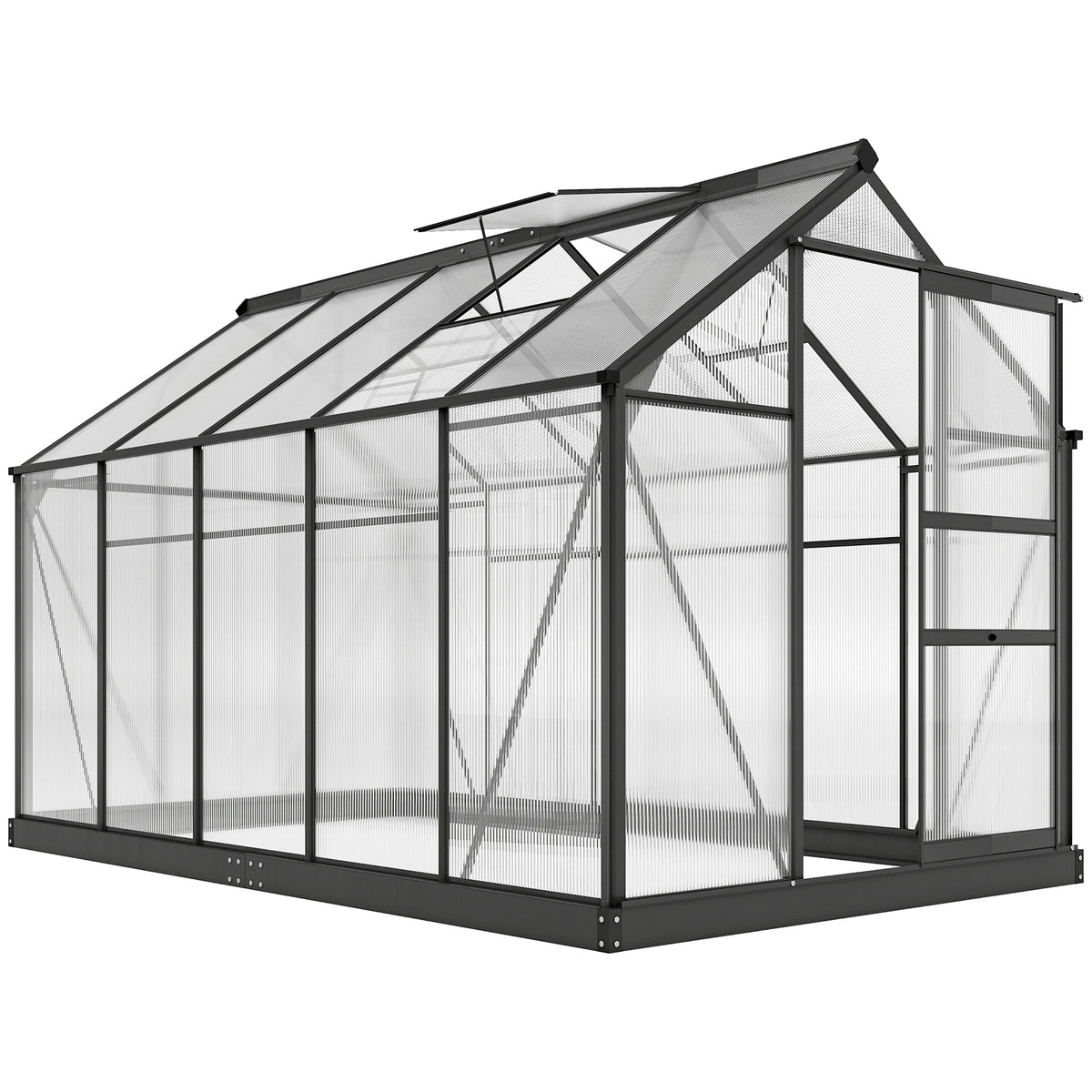 Polycarbonate Greenhouse, Heavy Duty Outdoor Aluminum Walk-in Green House Kit Vent Door, 6.2'x10.3'x6.6' Gray