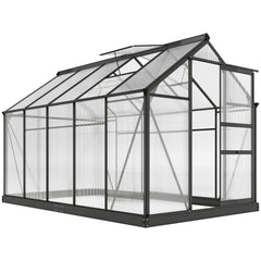 Polycarbonate Greenhouse, Heavy Duty Outdoor Aluminum Walk-in Green House Kit Vent Door, 6.2'x10.3'x6.6' Gray