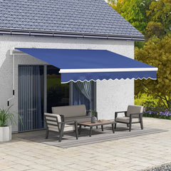 13' x 8' Patio Awning, Manual Retractable Sun Shade with UV Protection and Easy Crank Opening, Dark Blue