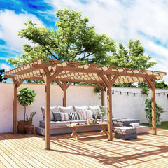 12' x 16' Outdoor Pergola Grape Trellis, Wood Gazebo for Climbing Plants at Garden, Patio, Backyard, Deck, Brown