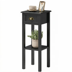 2-Tier Side Table with Drawer and Shelf, End Table for Living Room and Hallway, Black