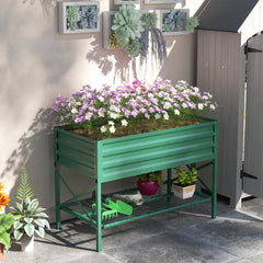 Galvanized Raised Garden Bed, Metal Planter Box with Legs, Storage Shelf and Bed Liner, Green