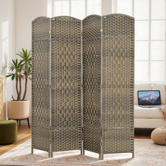 Folding Room Divider Screen 4 Panel 6' Tall Privacy Screen Freestanding Wood Partition for Home Office, Dark Rustic Oak