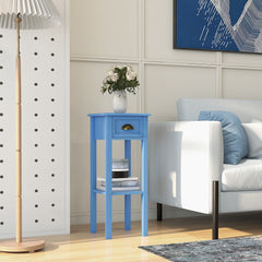 2-Tier Side Table with Drawer and Shelf, End Table for Living Room and Hallway, Light Blue
