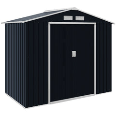7' x 4' Outdoor Storage Shed, Garden Tool House with Foundation Kit Vents Sliding Doors for Backyard Patio Dark Gray