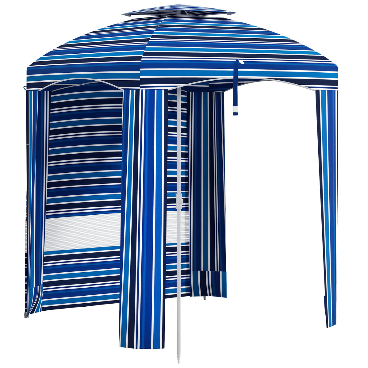 5.8' x 5.8' Cabana Umbrella for Travel, Walls, Vents, Ruffles, Carry Bag, Beach Umbrella, Blue Stripe