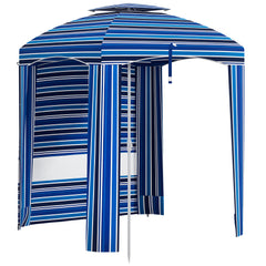 5.8' x 5.8' Cabana Umbrella for Travel, Walls, Vents, Ruffles, Carry Bag, Beach Umbrella, Blue Stripe