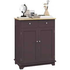 Kitchen Storage Cabinet, Sideboard Floor Cupboard with Solid Wood Top, Adjustable Shelf, and 2 Drawers, Coffee
