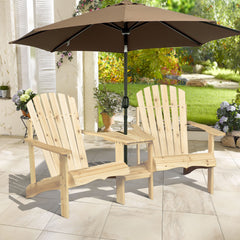Fire Pit Seating, 2 Wooden Adirondack Chairs with Outdoor Table & Umbrella Hole, Wood 2 Person Adirondack Bench, Natural