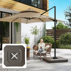 2-Piece Cantilever Umbrella Base Weight Set, 231 lb Water or Sand Fillable Outdoor Offset Umbrella Weights, Brown