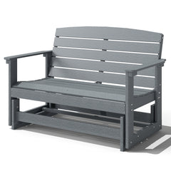 Patio Glider Bench w/ HDPE Slatted Double Rocking Chair, Light Gray