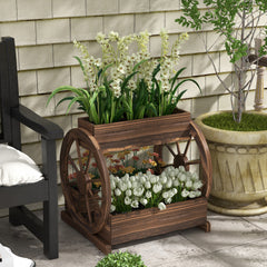 Wooden Wagon Planter Box, 3-Tier Raised Garden Bed, for Vegetables Flowers Herbs, 25" x 21" x 24"