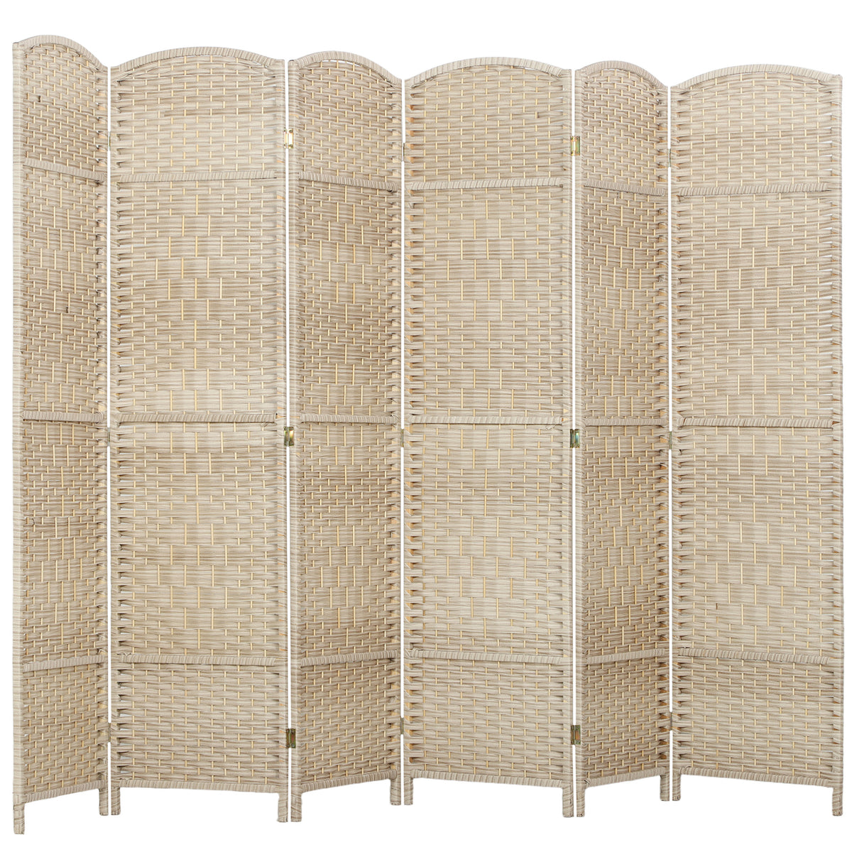 Folding Room Divider Screen 6 Panel 6' Tall Privacy Screen Freestanding Wood Partition for Home Office, Washed Oak