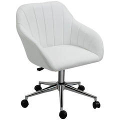 Mid Back Home Office Chair Computer Desk Chair with PU Leather, Adjustable Height, Swivel Wheels for Study, Bedroom, White