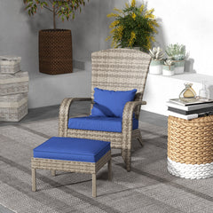 Wicker Adirondack Chair Fire Pit Chair w/ Ottoman & Cushions, Blue