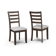 Mercury Side Dining Chair Set of 2, Brown Wood Ladder Backrest, Off White Seats