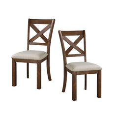 Brown Finish Dining Side Chairs Set of 2pc Beige Upholstered Seat Wooden X-Back Transitional Kitchen Dining Room Furniture 1pc