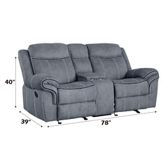 Haven Two Tone Gray Velvet Recliner Loveseat w/USB Port & Console