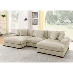 Large Seating Corduroy Upholstered Double Chaise Sectional