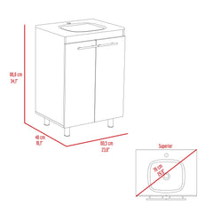 Cassandra 24" Bathroom Vanity, Floor Cabinet, Double Door, Two Shelves -White