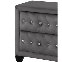 Story Modern Style Crystal Tufted 2-Drawer Nightstand Upholstered with Velvet Fabric Made with Wood in Gray