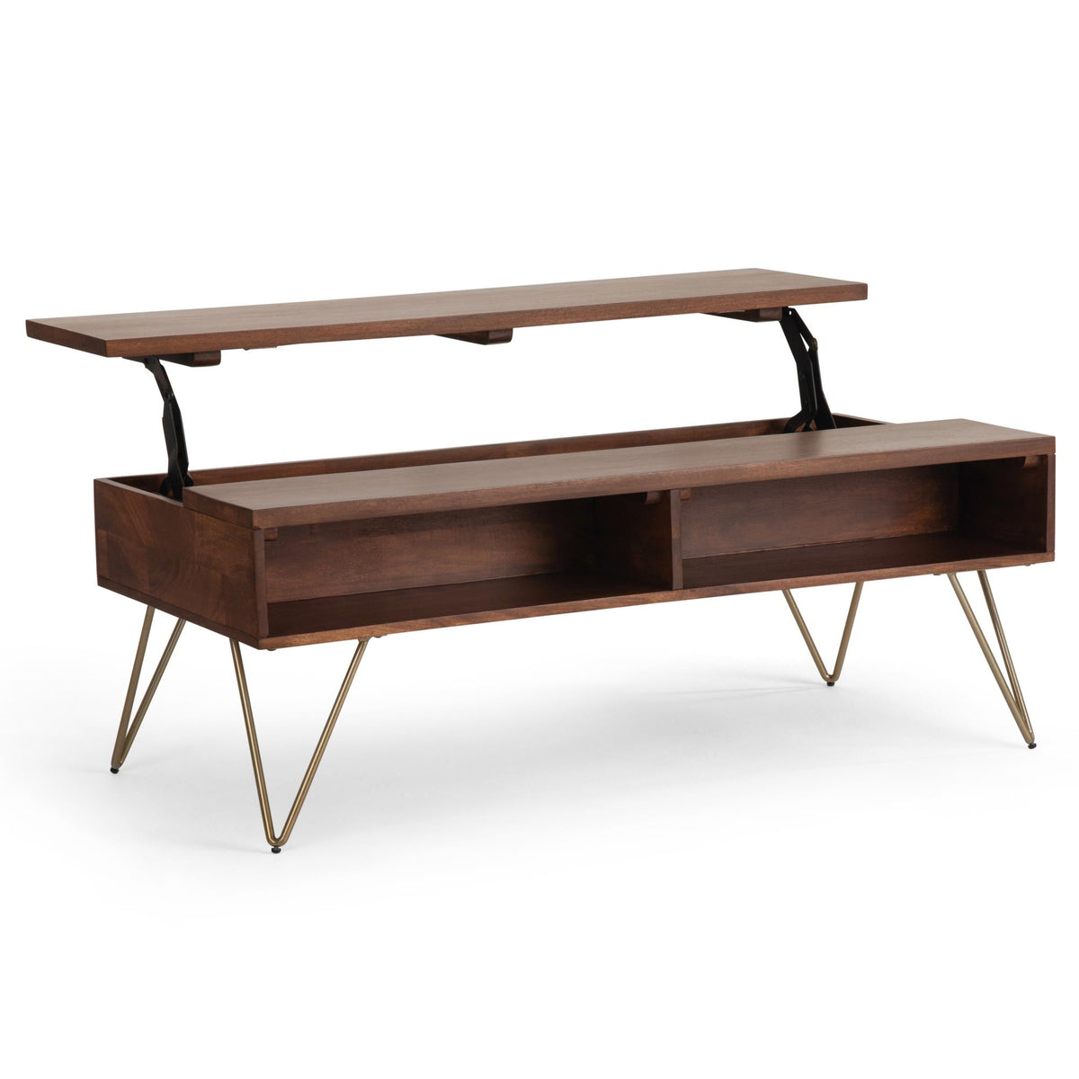 Nova 48 inch Wide Solid Mango Wood Lift Top Coffee Table in Umber Brown