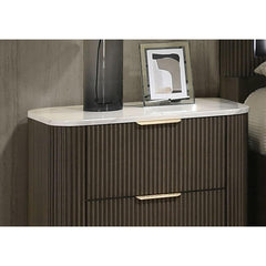 Contemporary Style 1pc Nightstand Marble Top Plinth Base Metal Slide Glides Dark Walnut Finish Bedroom Furniture