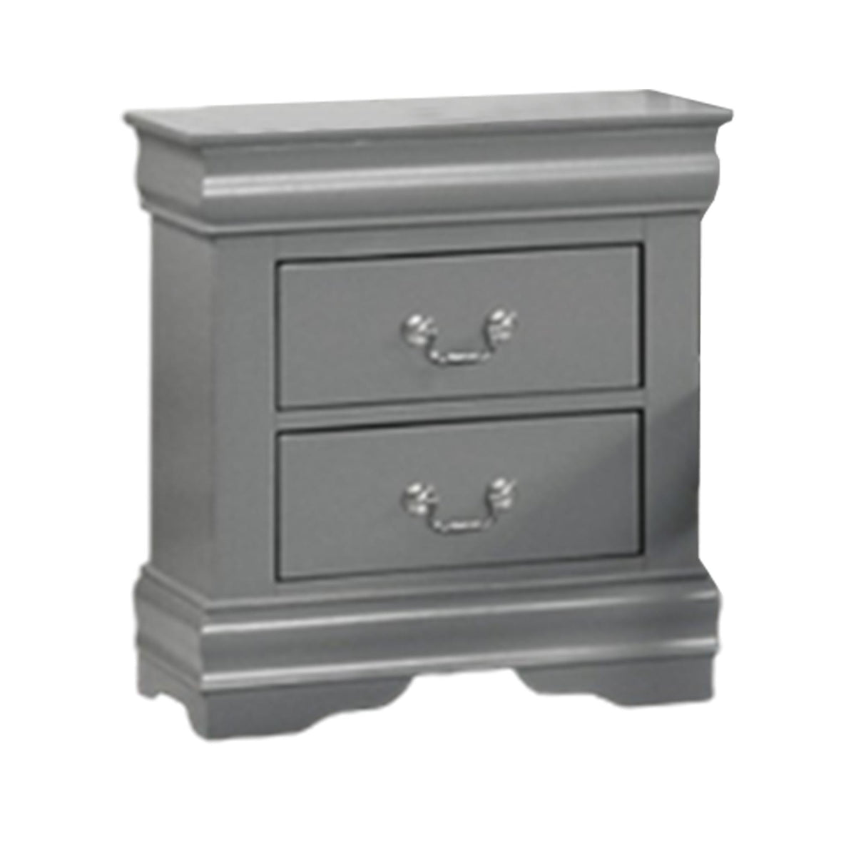 Crest Nightstand, 2 Drawers, Light Gray Solid Wood, Nickel Drop Handles