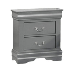 Crest Nightstand, 2 Drawers, Light Gray Solid Wood, Nickel Drop Handles