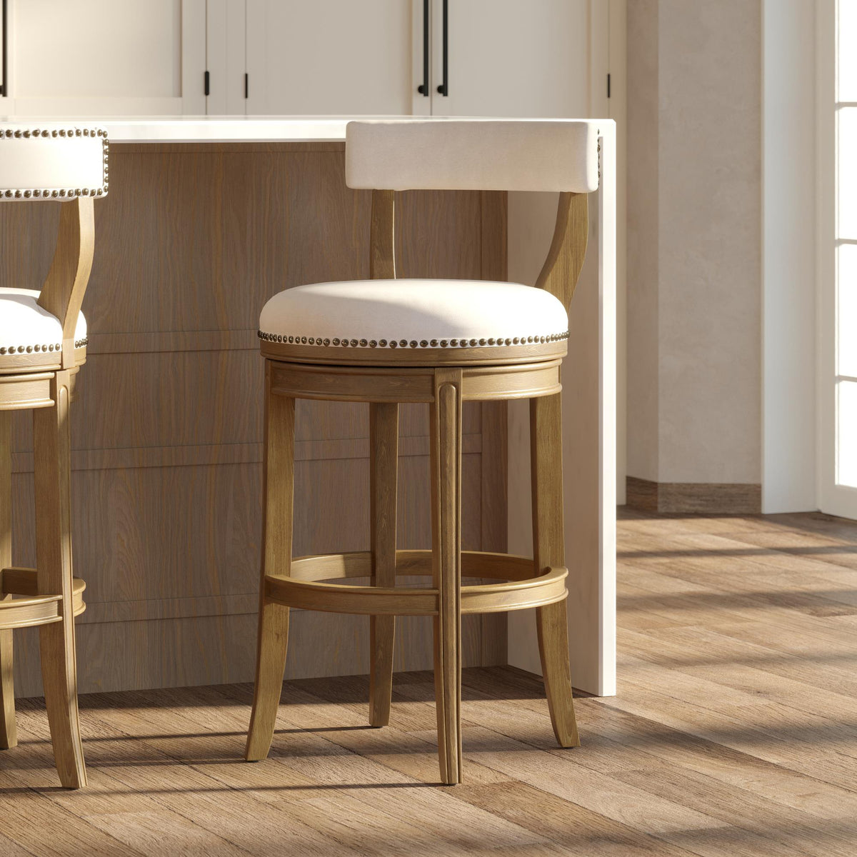 31" Bar Stool, Pecan Finish with Linen Fabric Seat and Back, 1PC