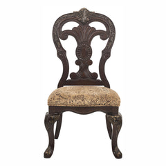 Elegant Style Beautiful Side Chairs 2pc Set Cherry Finish with Gold Tipping Fabric Upholstered Traditional Formal Dining Room Furniture