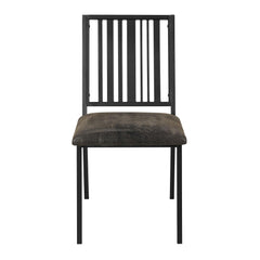 Set of 2pc Side Chairs Black Finish Synthetic Leather Upholstered Metal Ergonomic Backrest Dining Room Furniture