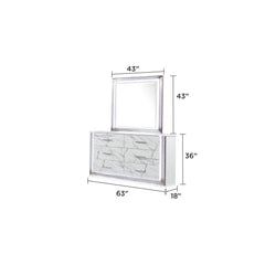 Diary Queen 5-Piece Bedroom Set – LED Upholstered Bed with Footboard Storage, Dresser, Mirror, Nightstand, and Chest in White & Marble Finish with Metallic Accents