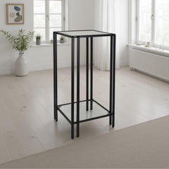 Fable Plant Stand Table, Black Metal, Square Mirrored Top, 28 Inch