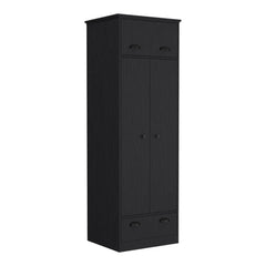 Haven Armoire with 1 Drawer and 1 Hinged Drawer with Handles Black