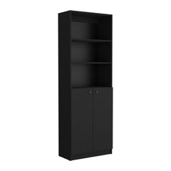 2-Door Bookcase with Upper Shelves, Black
