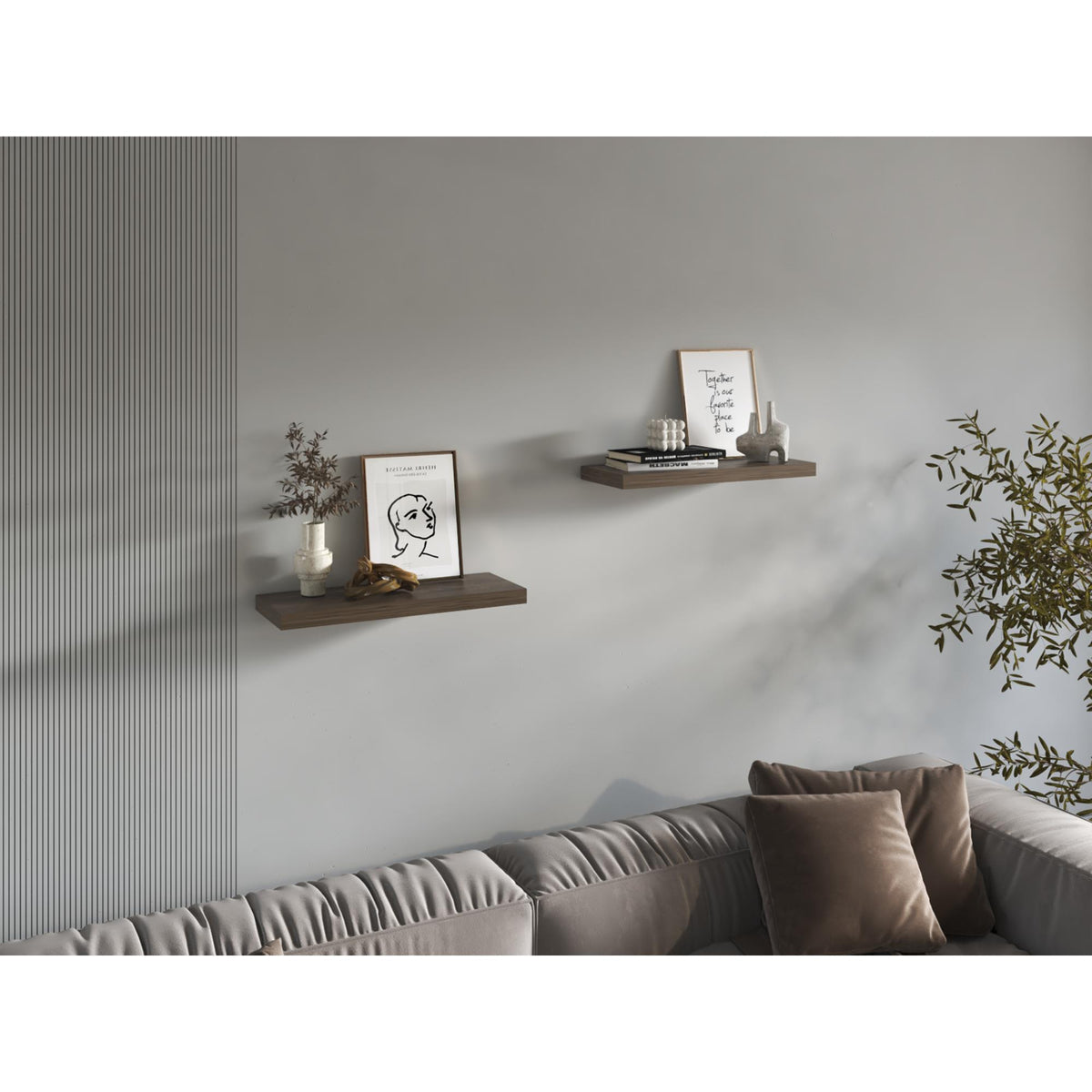 Floating Shelves, Dark Brown, 2 Shelves, 1.50" H