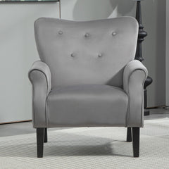 Mid-Century Modern Wingback Accent Chair, Upholstered Fabric Armchair with Sturdy Wood Legs, High-Back Padded Club Chair for Living Room Bedroom Office