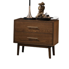 Fable 1pc Nightstand Solid wood Bedside Table Nickle Bar Pulls 2-Drawers Round Tapered Legs Bedroom Modern Style