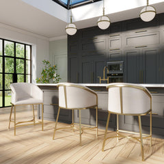 26" Modern Counter Stool – White Faux Leather & Gold Steel Frame, 1PC