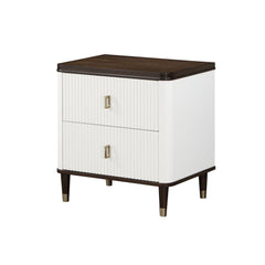 Modern Design White and Brown Finish 2-Drawers Nightstand with USB Port Durable Wooden Bedroom Furniture 1pc